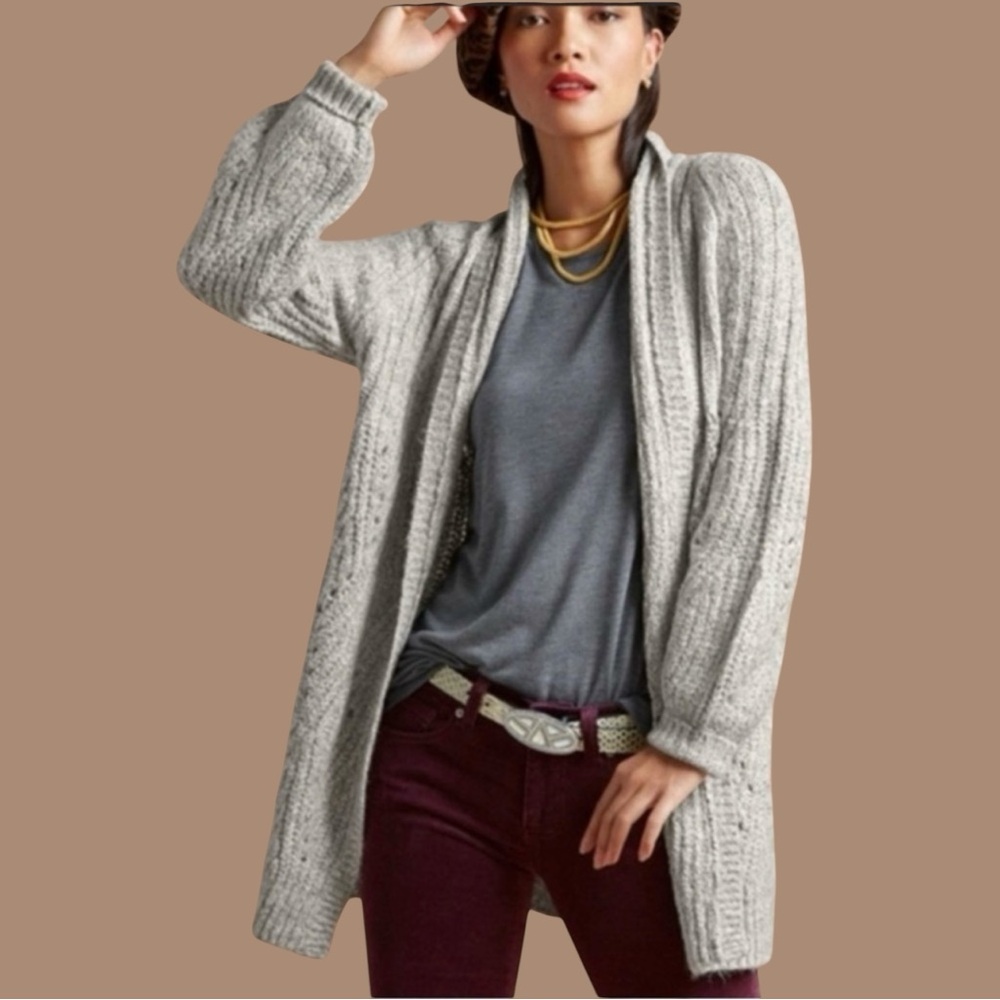 CAbi Gray Cathedral Open Loose Knit Long‎ Lined Sweater Cardigan Style #3472 M